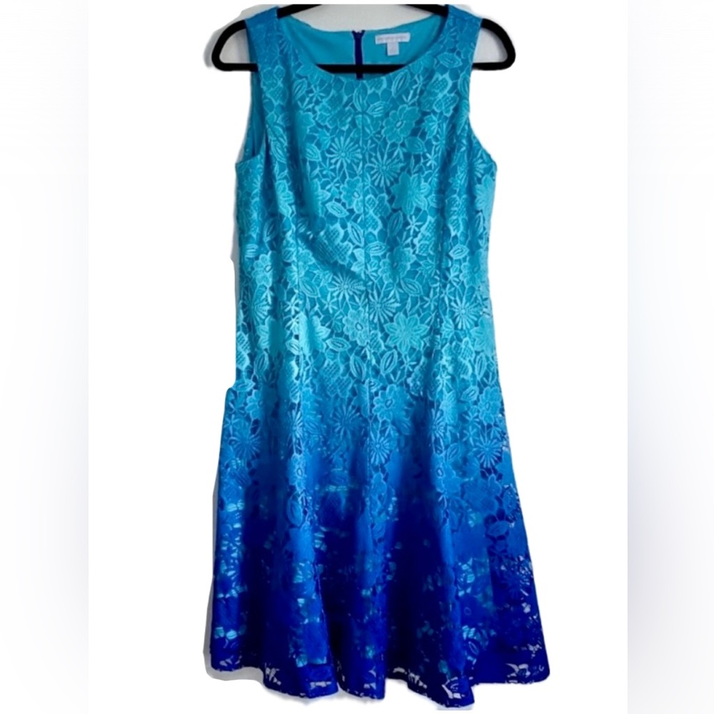 Gorgeous Royal Blue & Turquoise ombre lace dress sz 10 New York & Company